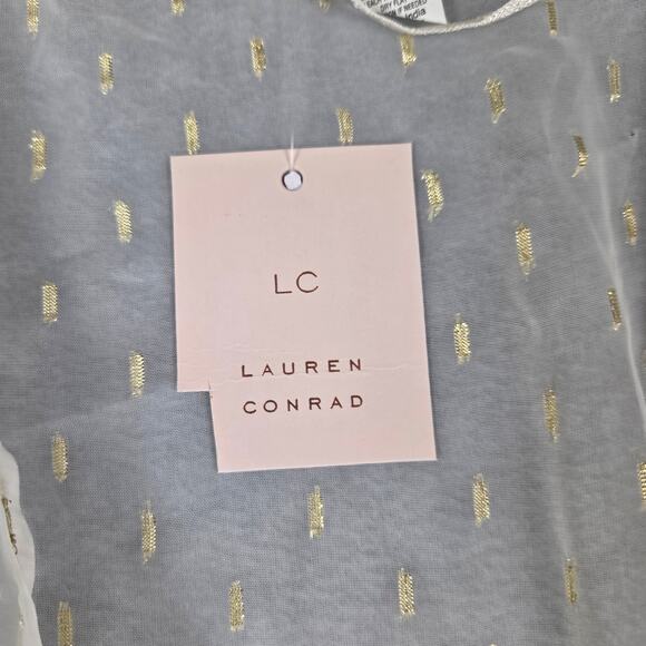 NWT LC Lauren Conrad Sheer Cover Up Duster One Size Ivory Gold Drawstring Waist - Picture 11 of 12